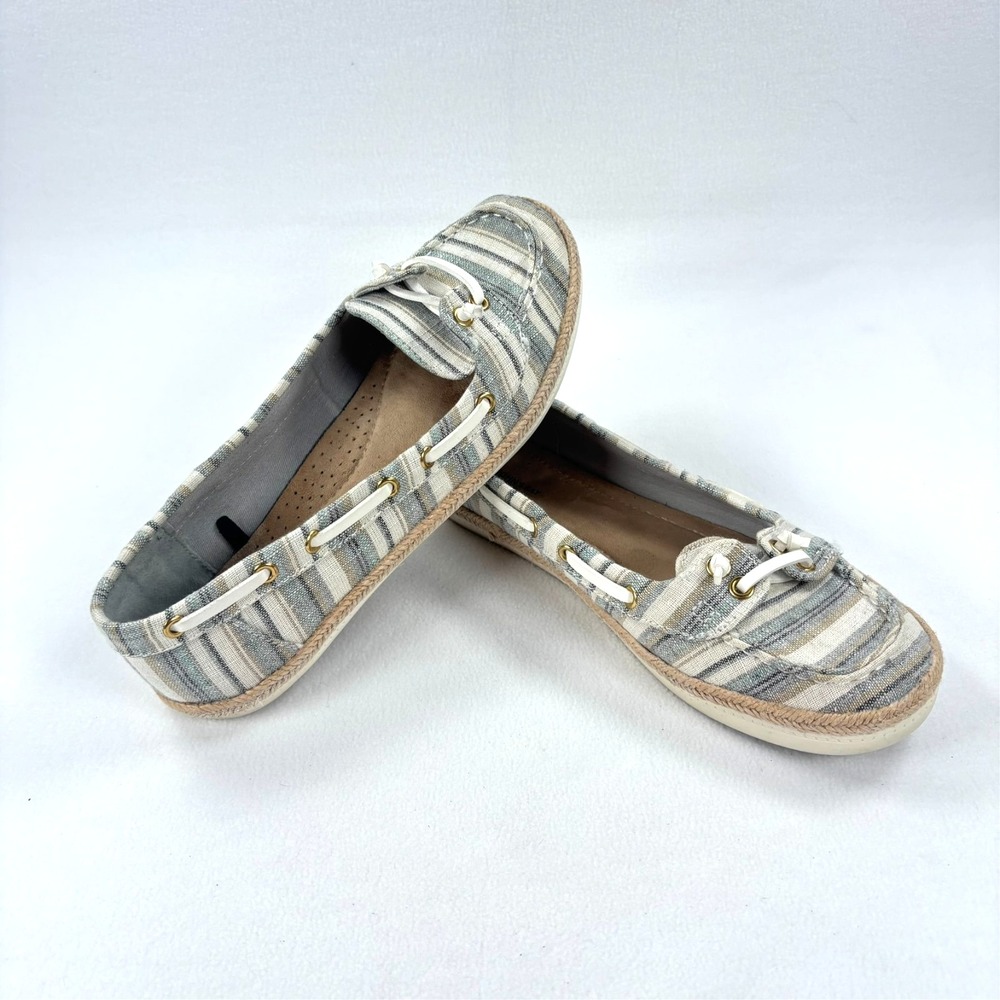 St. John's Bay loafers Fisherman Women 8.5 Blue Striped Canvas Nautical Preppy - Picture 3 of 9